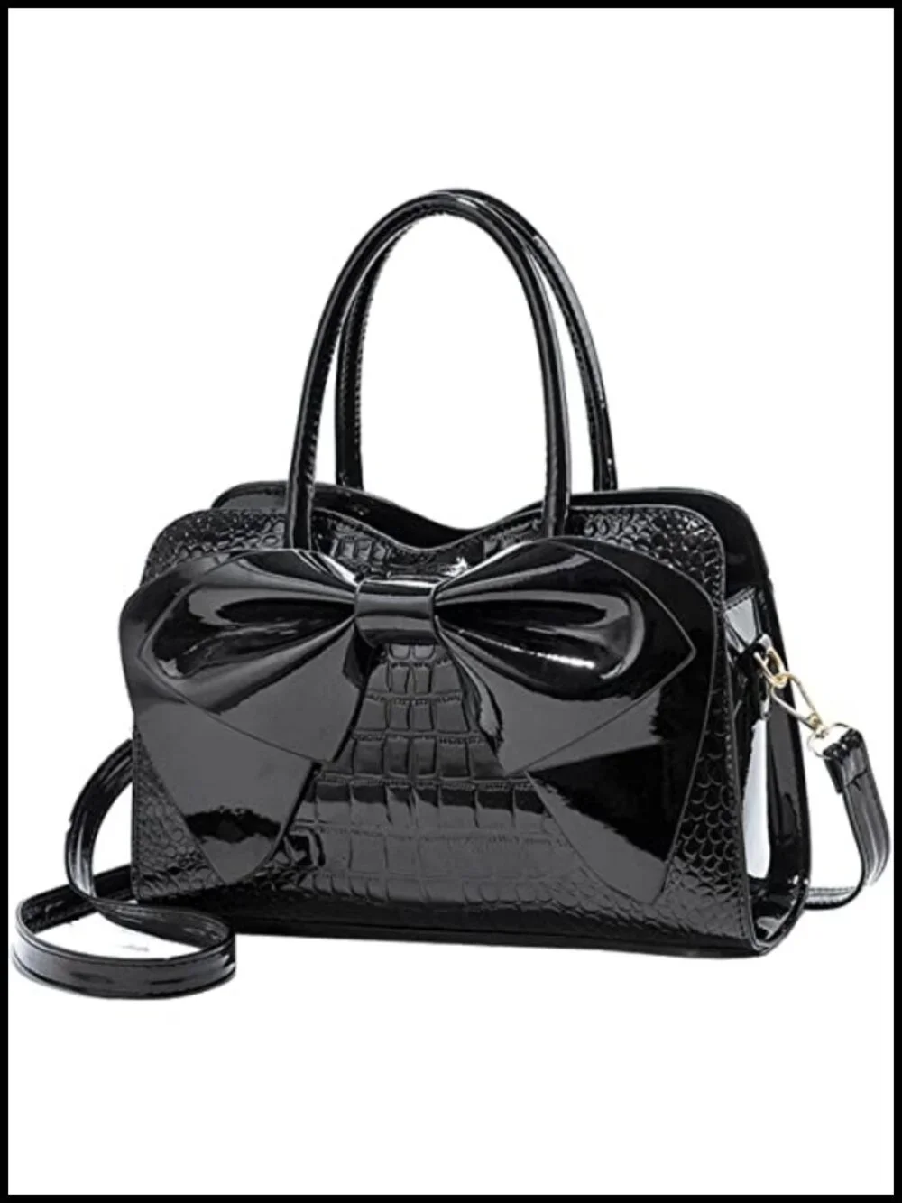 Shiny Patent Leather Bowknot Satchel Handbag Tote Top-Handle Purse
